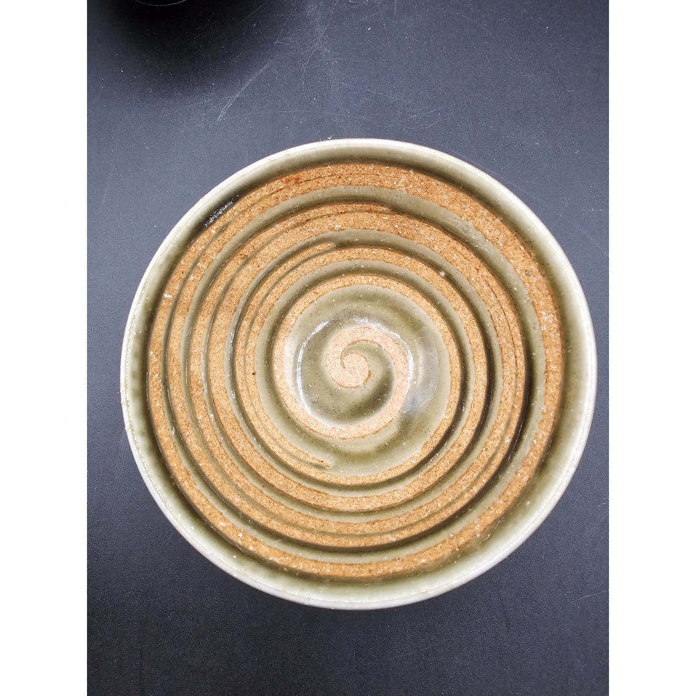 Studio Pottery Spiral Bowl Earthy Brown Sage Green Glaze Handcrafted Ceramic